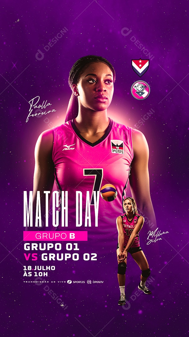 Story Campeonato de Vôlei Feminino Volleyball Match Day Social Media PSD Editável
