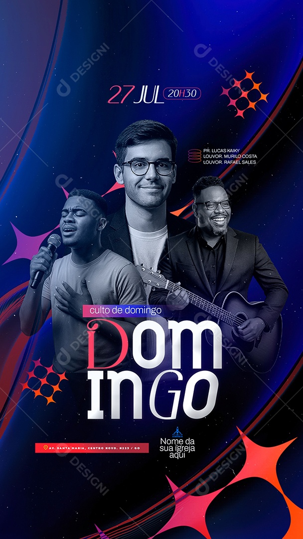 Story Flyer Gospel Culto de Domingo Social Media PSD Editável