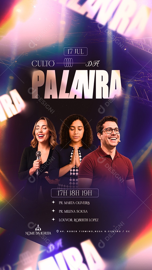 Story Flyer Gospel Culto da Palavra Social Media PSD Editável