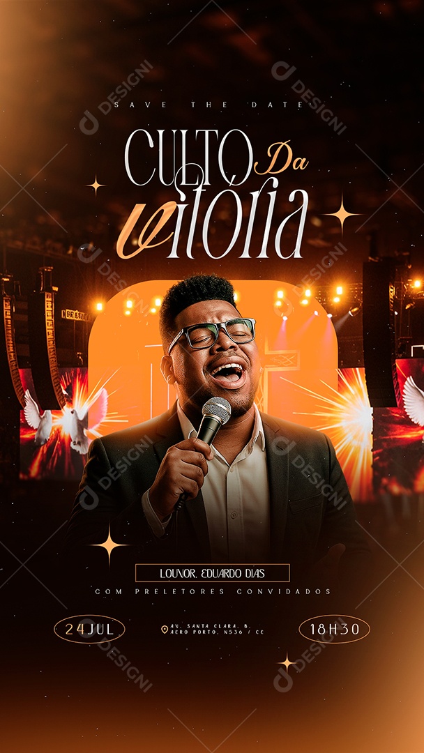 Story Flyer Gospel Culto da Vitória Social Media PSD Editável