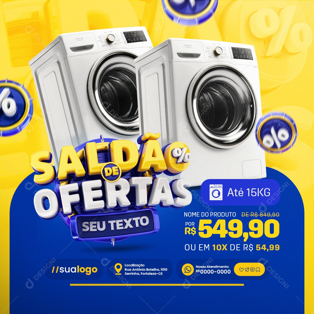 Saldão de Ofertas Loja de Eletrodomésticos Máquina de Lavar Social Media PSD Editável