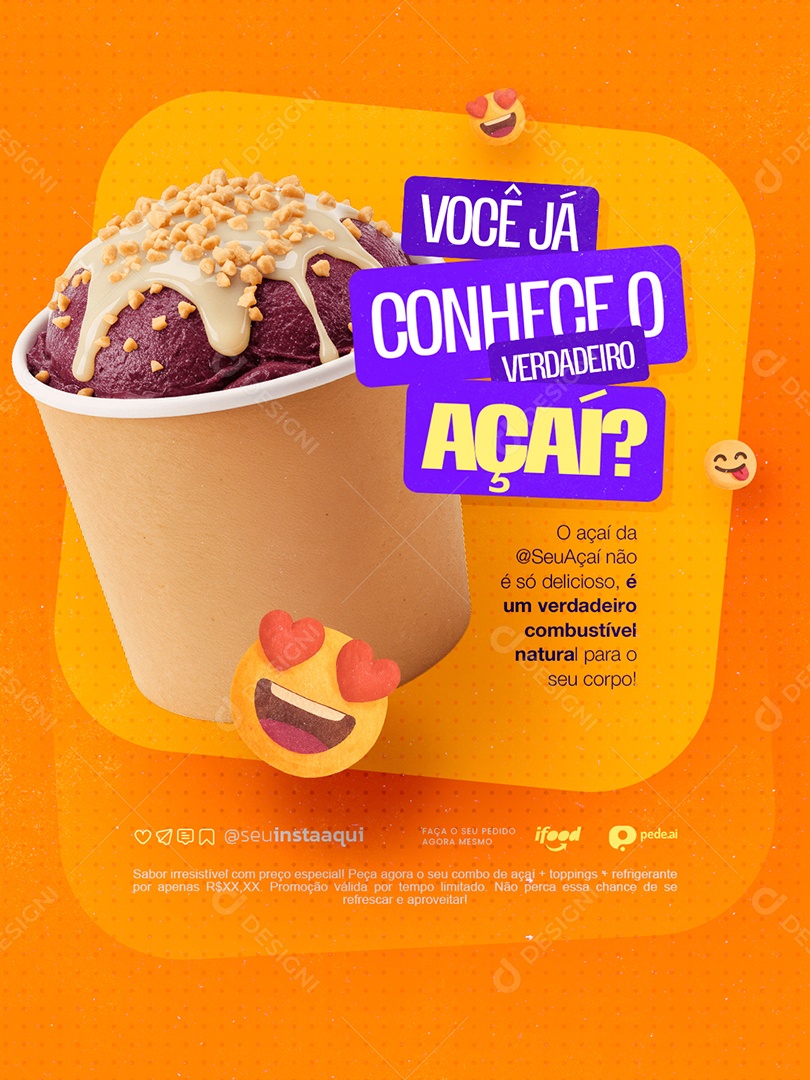Açaiteria Você Já Conhece o Verdadeiro Açaí Social Media PSD Editável