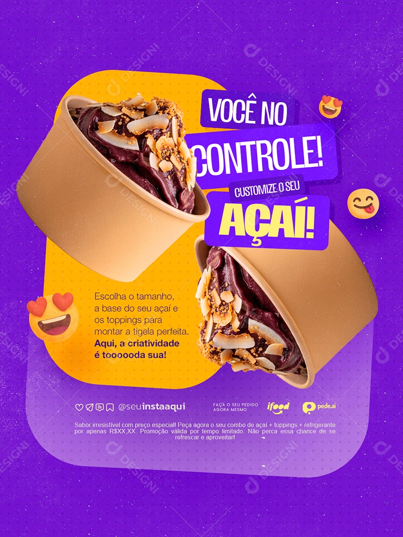 Açaiteria Você no Controle Customize o Seu Açaí Social Media PSD Editável