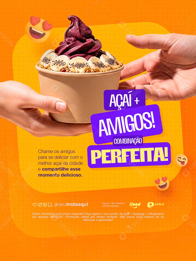 Açaiteria Açaí Mais Amigos Combinação Perfeita Social Media PSD Editável