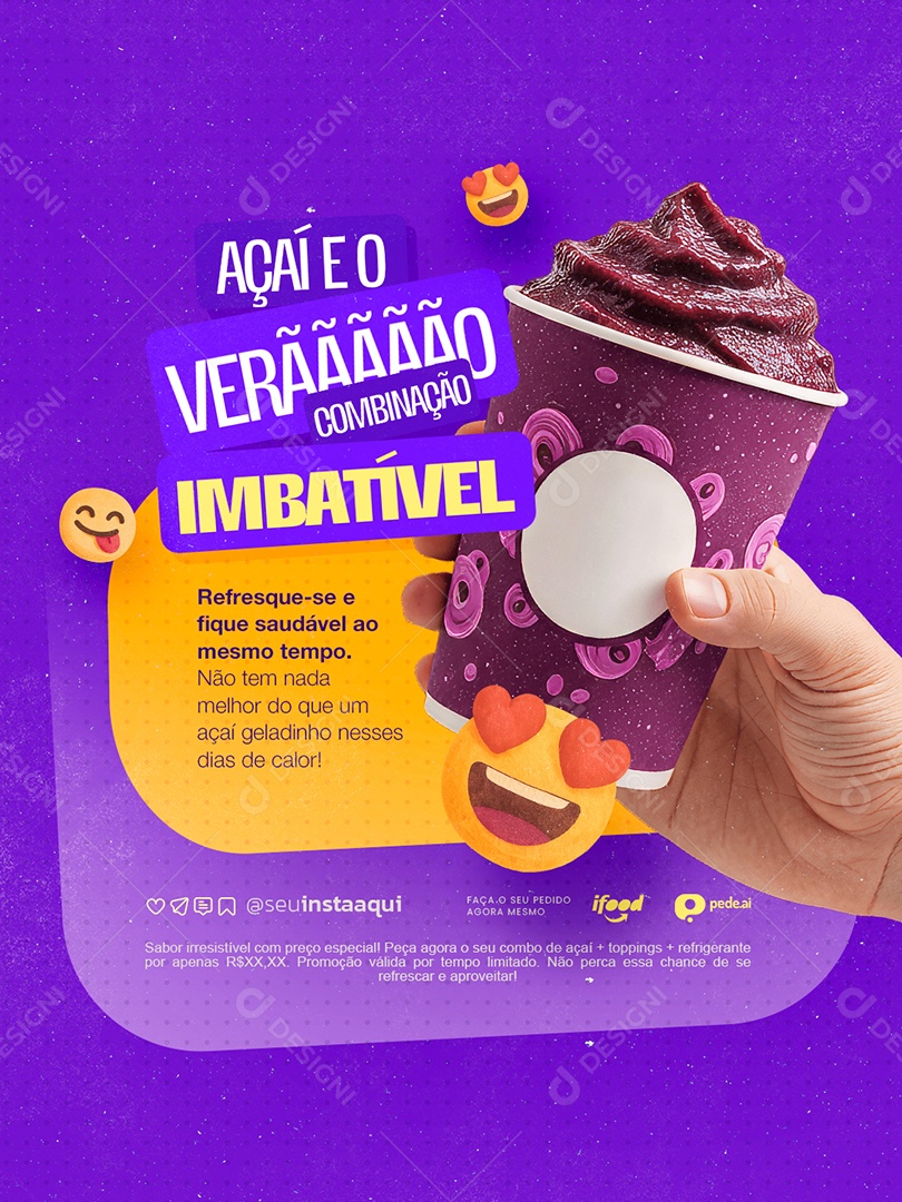 Açaiteria Açaí é o Verão Combinação Imbatível Social Media PSD Editável