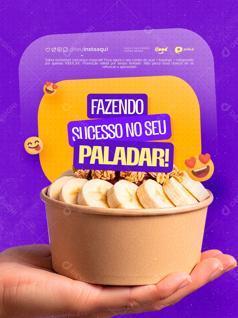 Açaiteria Fazendo Sucesso no Seu Paladar Social Media PSD Editável