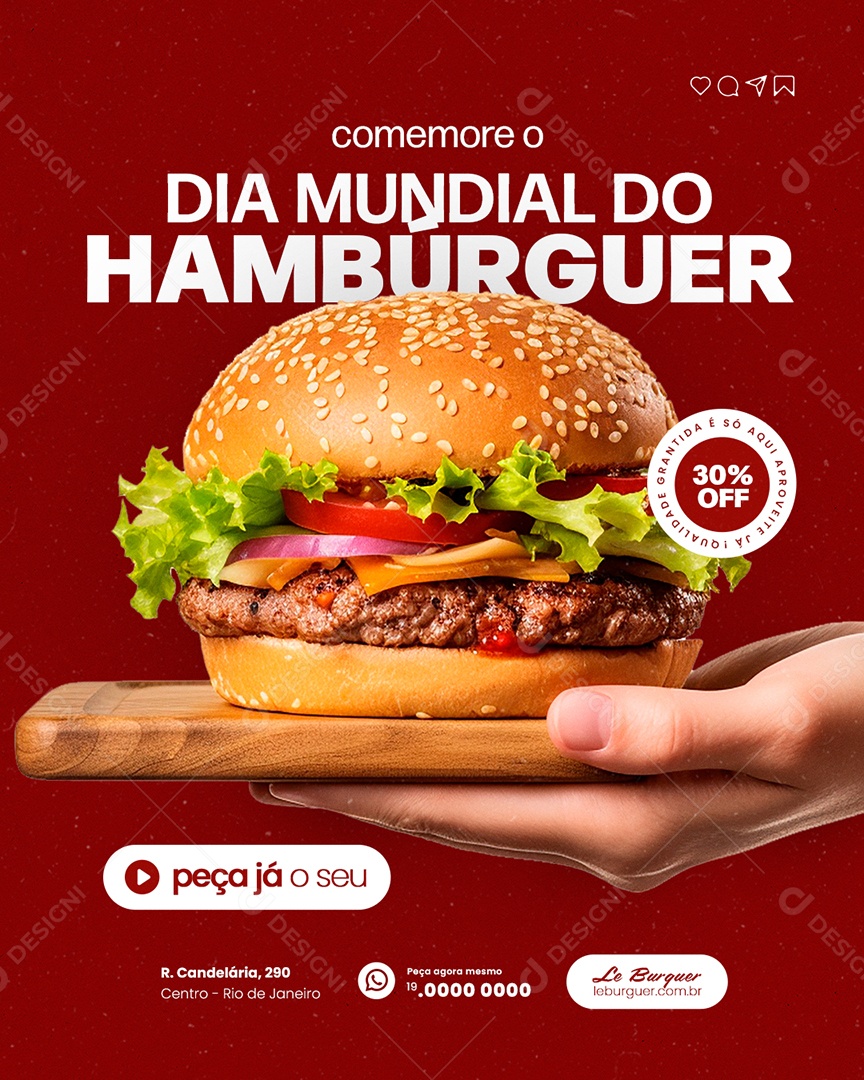 Hamburgueria Comemore o Dua Mundial do Hambúrguer Social Media PSD Editável