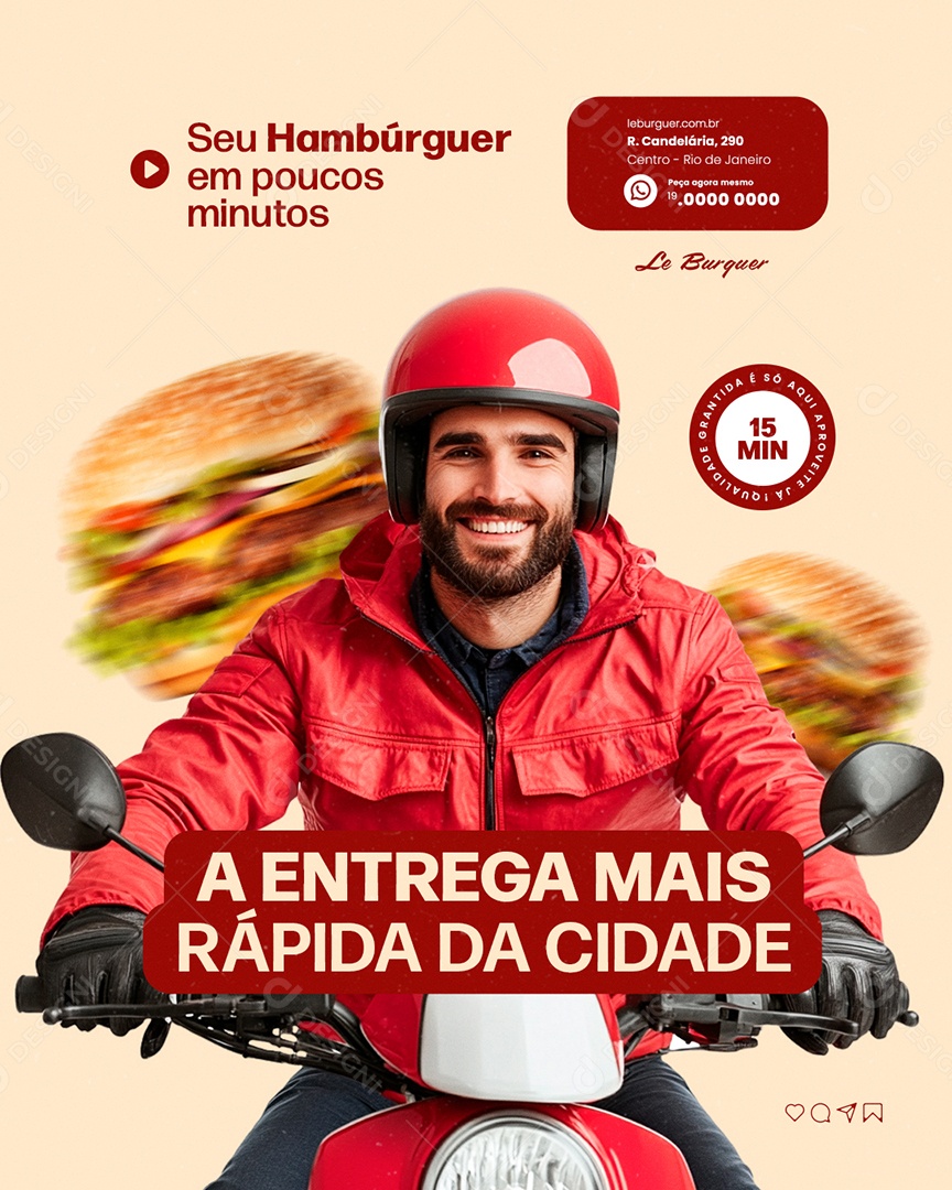 Hamburgueria Seu Hambúrguer em Poucos Minutos Social Media PSD Editável