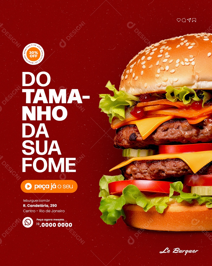 Hamburgueria Do Tamanho da Sua Fome Social Media PSD Editável