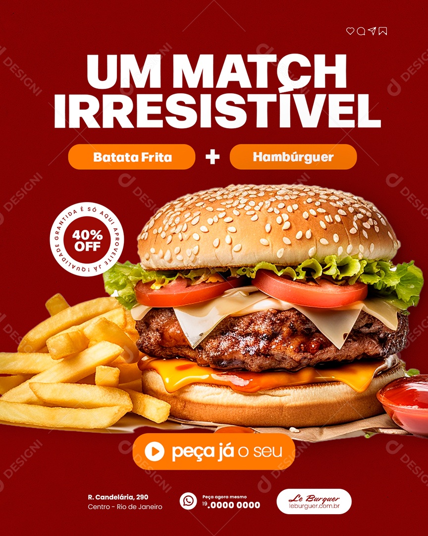 Hamburgueria Um Match Irresistível Social Media PSD Editável