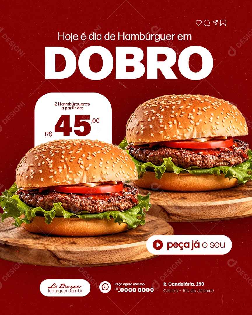 Hamburgueria Hoje é Dua de Hambúrguer Social Media PSD Editável