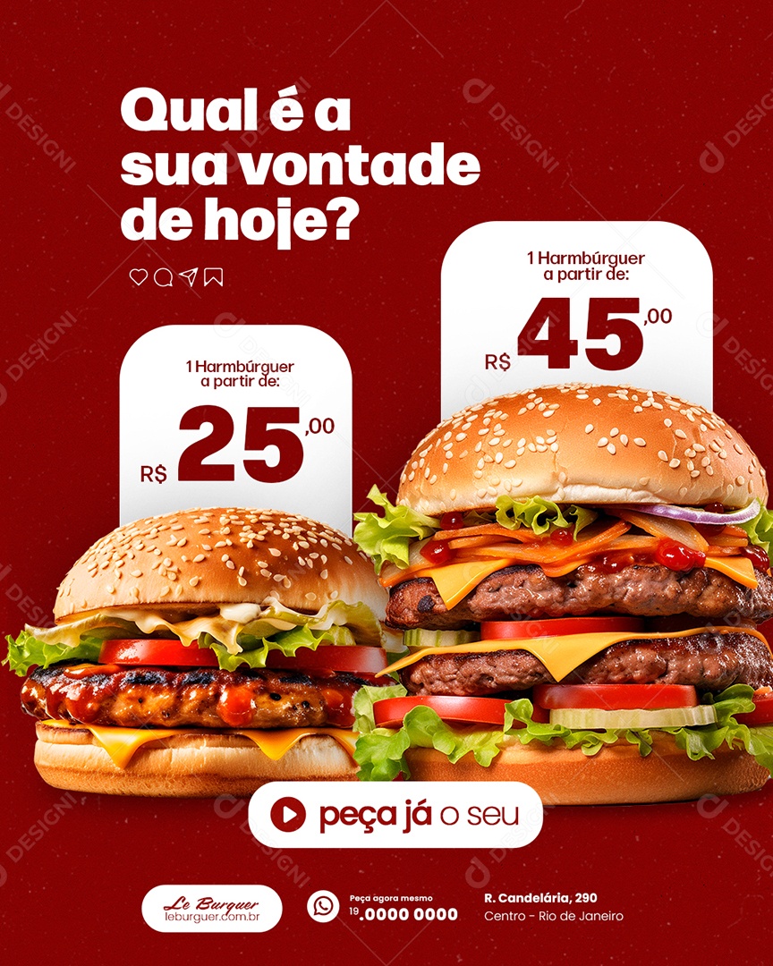 Hamburgueria Qual é a Sua Vontade de Hoje Social Media PSD Editável