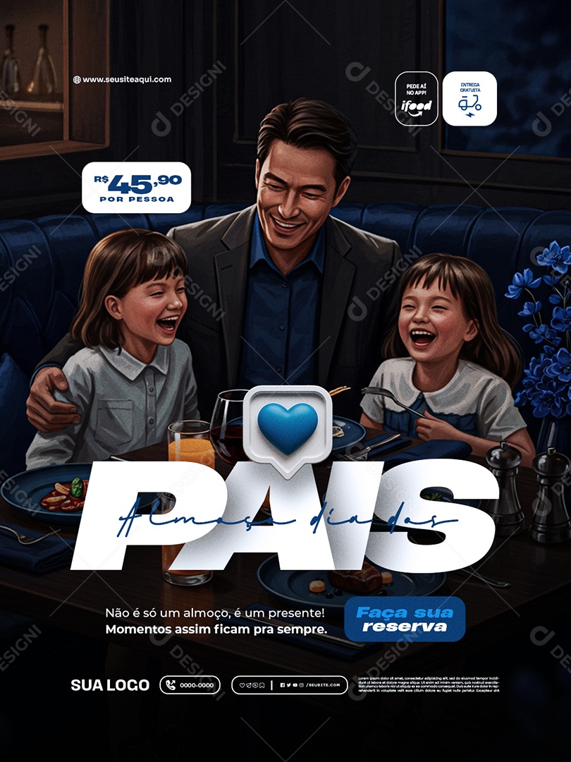 Restaurante Almoço Dia dos Pais Faça sua Reserva Social Media PSD Editável