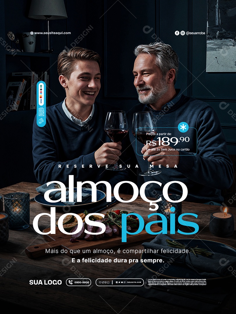 Restaurante Almoço dos Pais Reserve sua Mesa Social Media PSD Editável