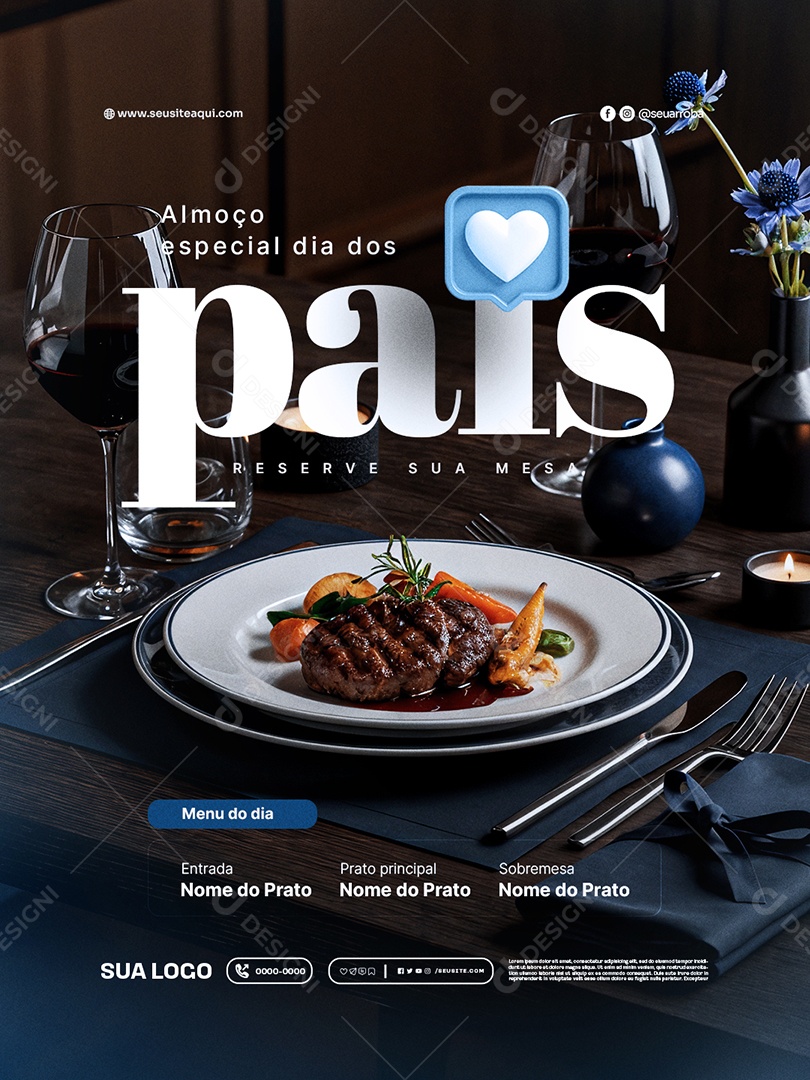 Restaurante Almoço Especial Dia dos Pais Reserve sua Mesa Social Media PSD Editável