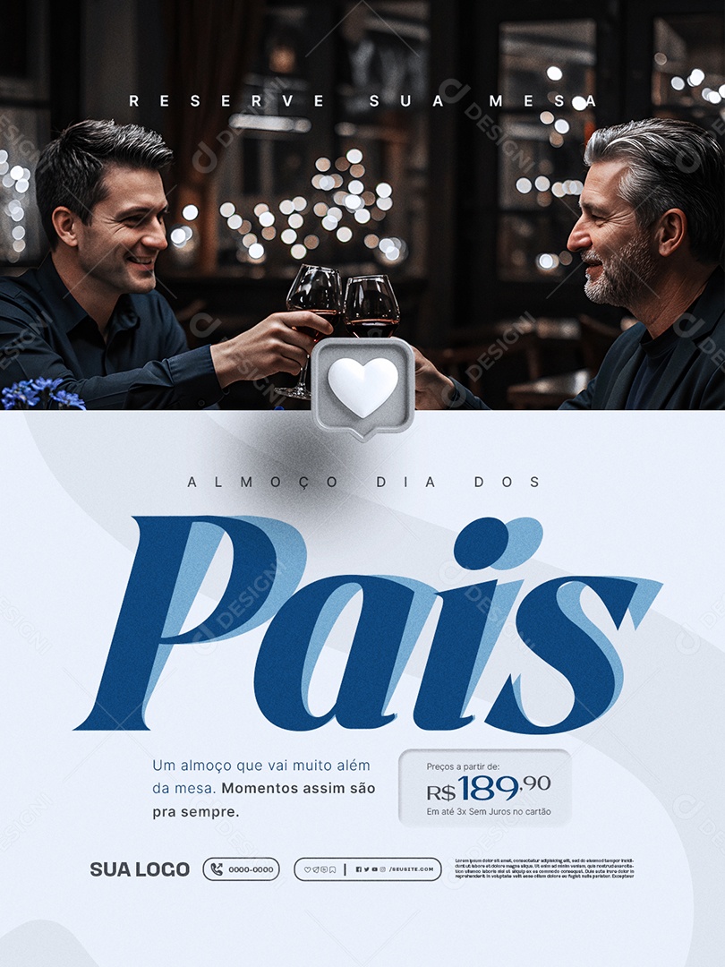 Restaurante Almoço Dia dos Pais Reserve sua Mesa Social Media PSD Editável