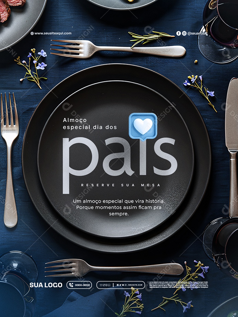 Restaurante Almoço Especial Dia dos Pais Reserve sua Mesa Social Media PSD Editável