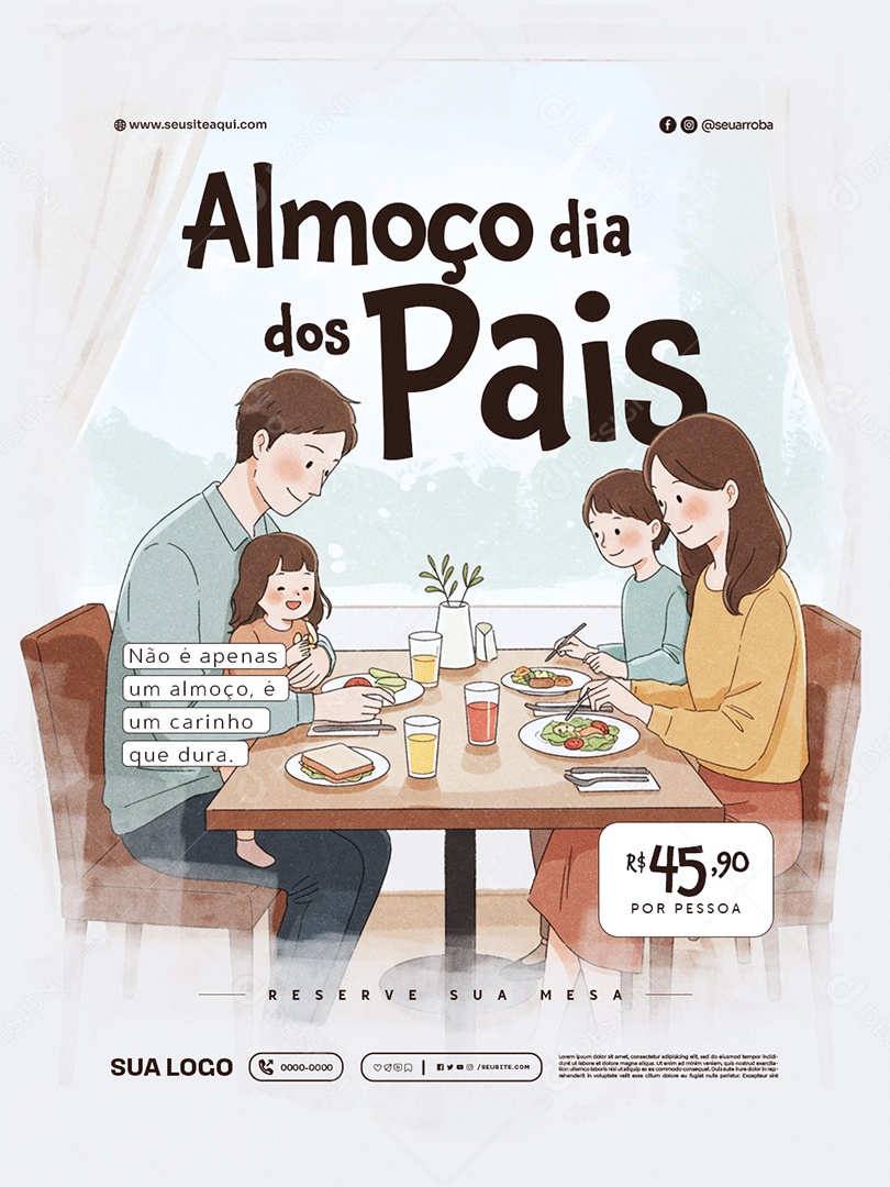Restaurante Almoço Dia dos Pais Reserve sua Mesa Social Media PSD Editável