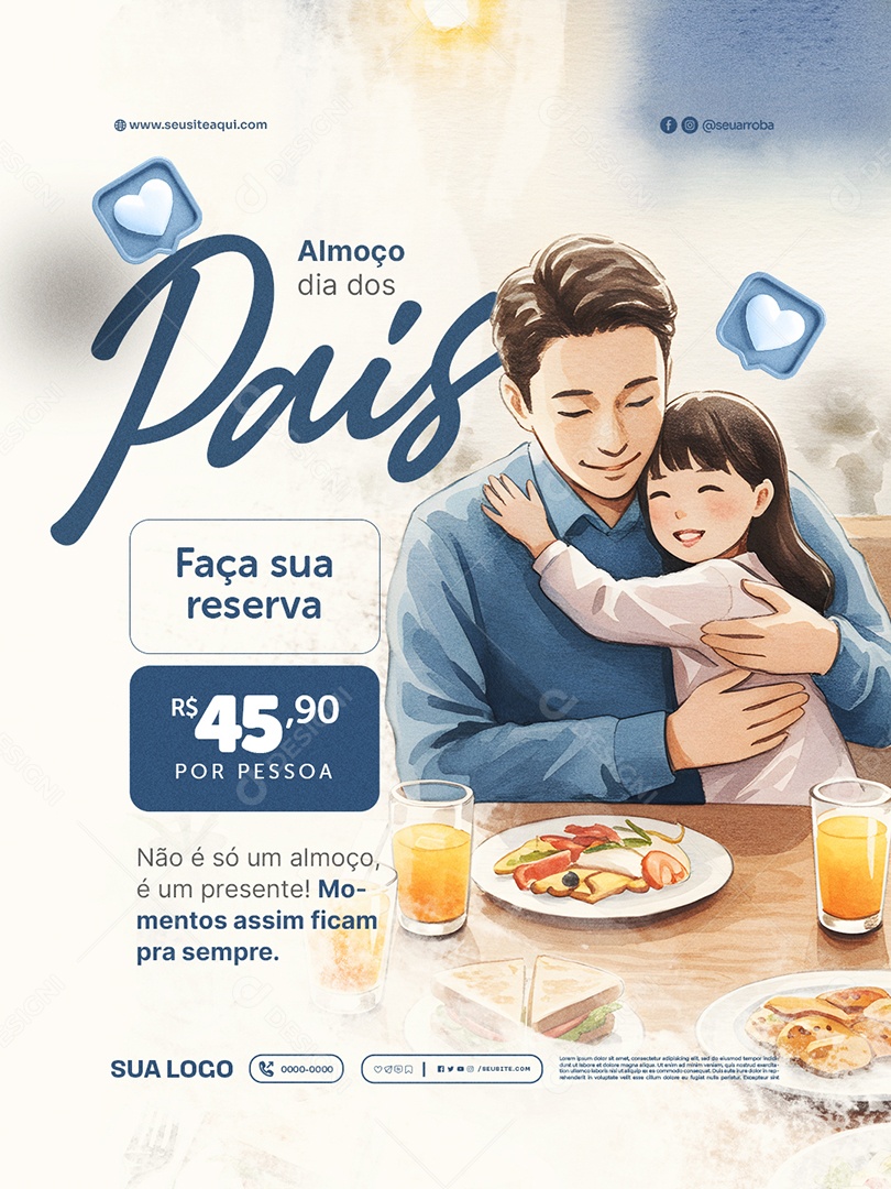 Restaurante Almoço Dia dos Pais Faça sua Reserva Social Media PSD Editável