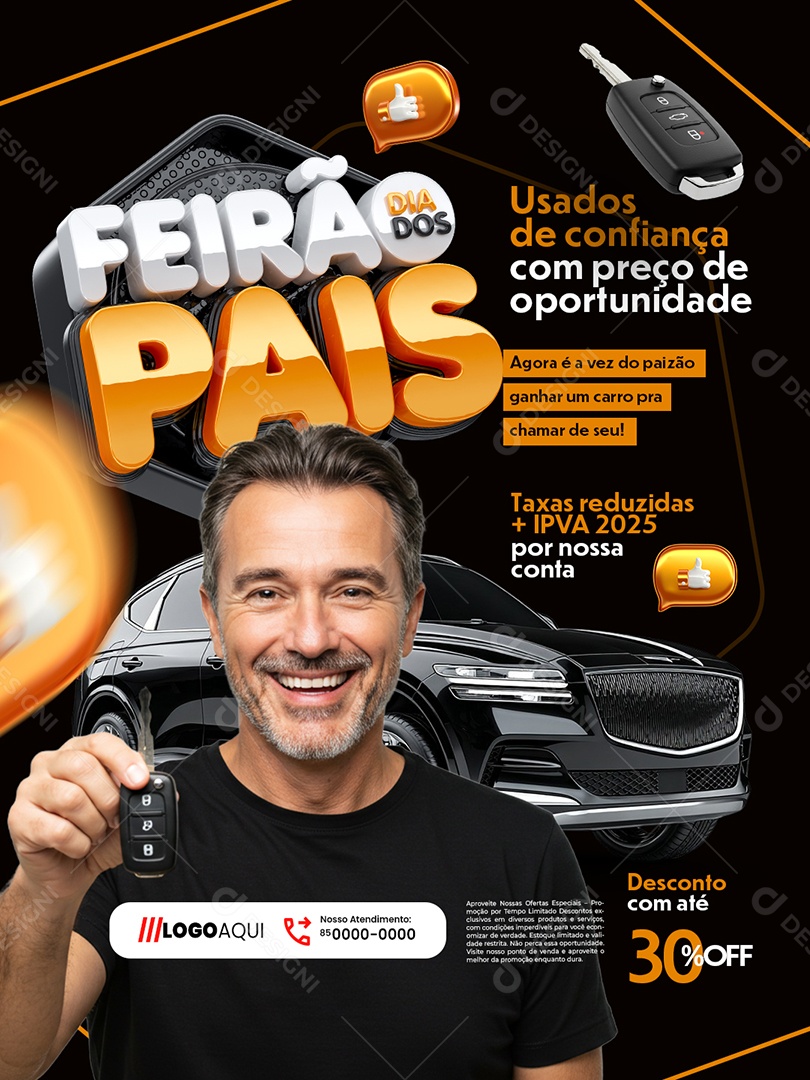 Feirão Dia dos Pais Concessionária Usados de Confianças Social Media PSD Editável