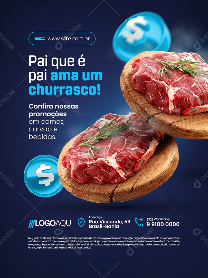 Mercado Pai Que é Pai Ama um Churrasco Açougue Social Media PSD Editável