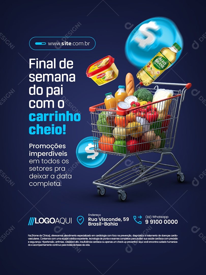 Mercado Final de Semana do Pai com o Carrinho Cheio Social Media PSD Editável