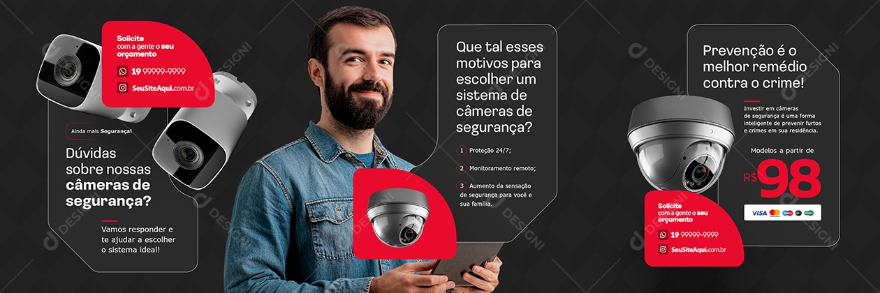 Carrossel Câmeras Dúvidas Social Media PSD Editável