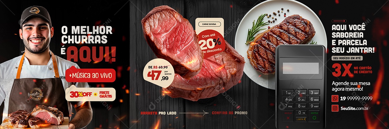 Carrossel Churrascaria Música Ao Vivo Social Media PSD Editável