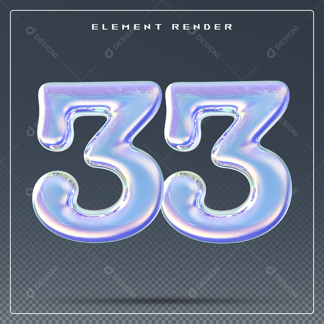 Elemento 3D Número 33 Azul para Composição PSD