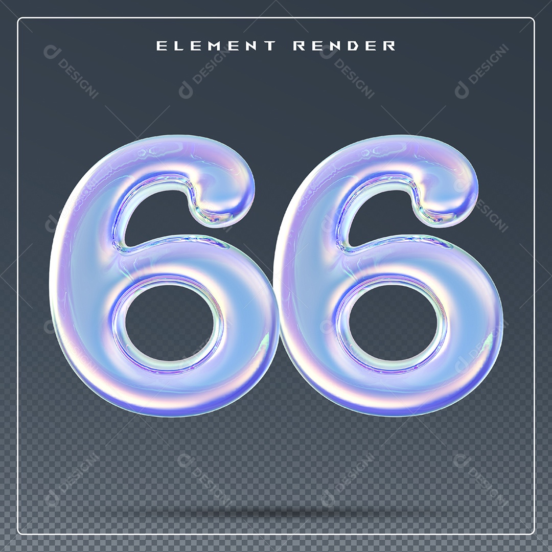 Elemento 3D Número 66 Azul para Composição PSD