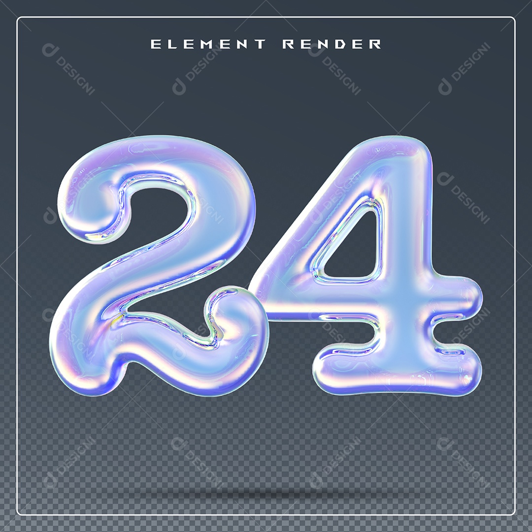 Elemento 3D Número 24 Azul para Composição PSD