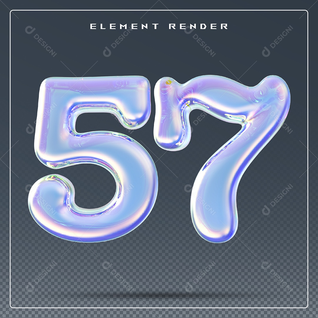 Elemento 3D Número 57 Azul para Composição PSD