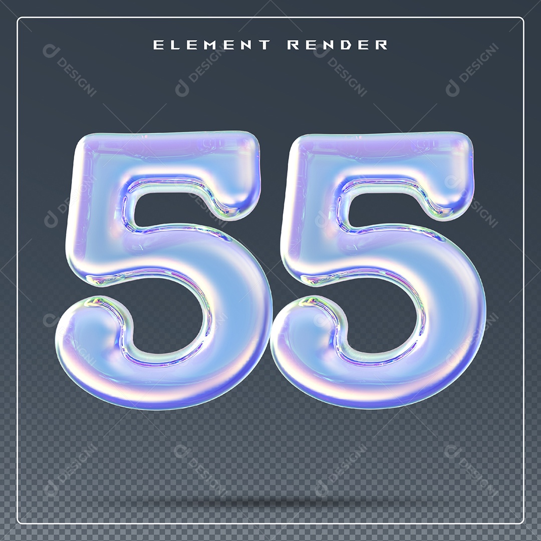 Elemento 3D Número 55 Azul para Composição PSD