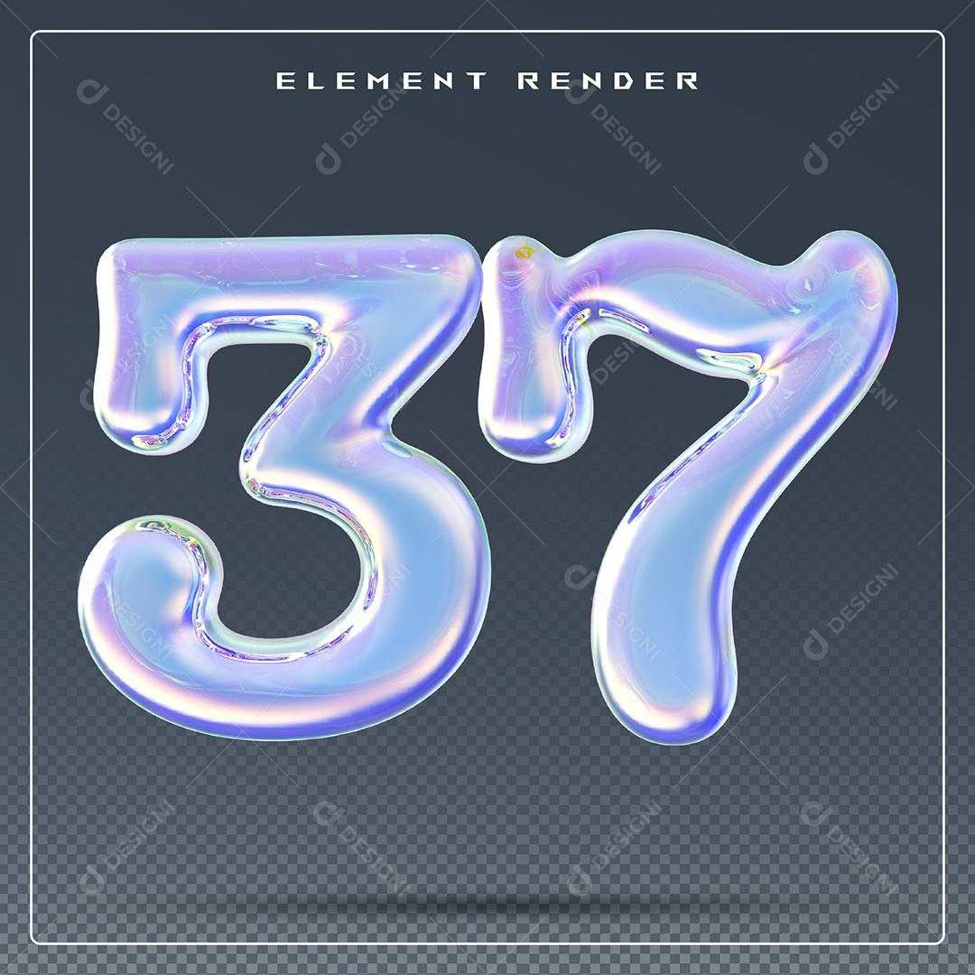 Elemento 3D Número 37 Azul para Composição PSD