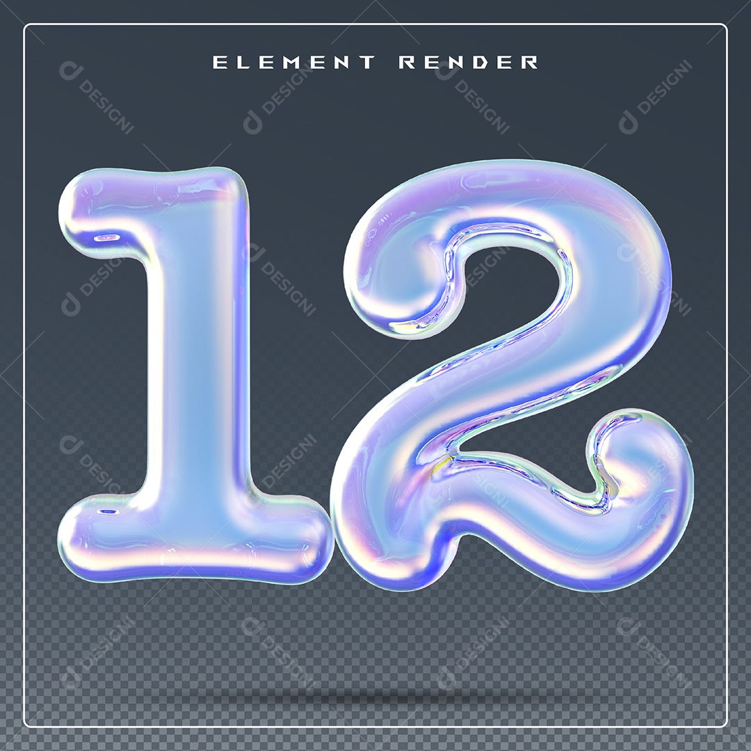 Elemento 3D Número 12 Azul para Composição PSD