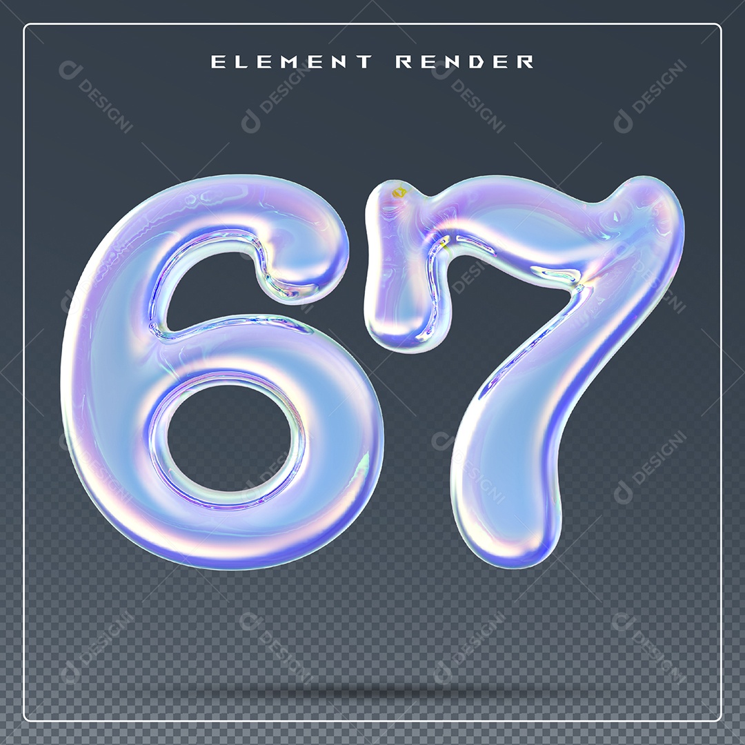 Elemento 3D Número 67 Azul para Composição PSD
