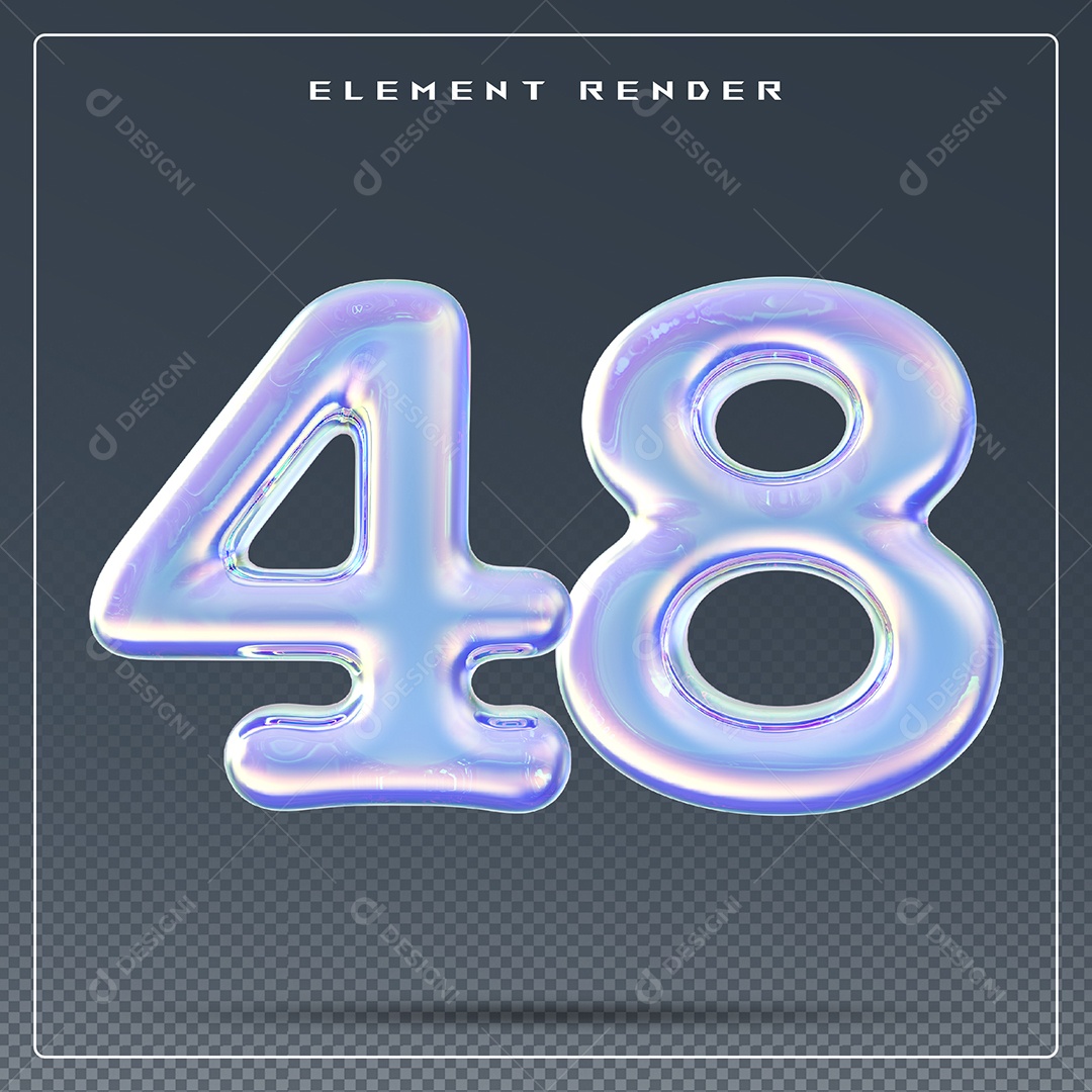 Elemento 3D Número 48 Azul para Composição PSD