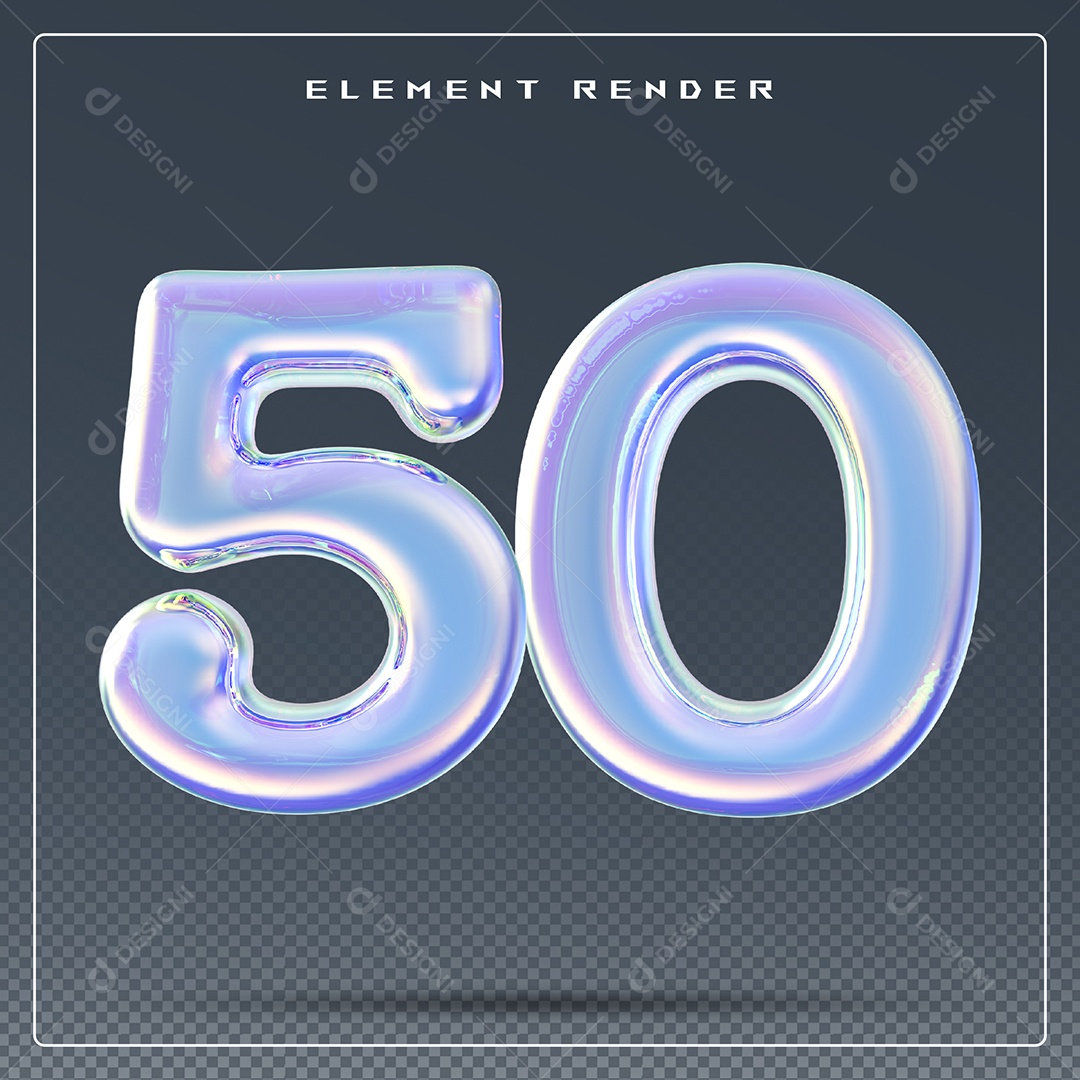 Elemento 3D Número 50 Azul para Composição PSD