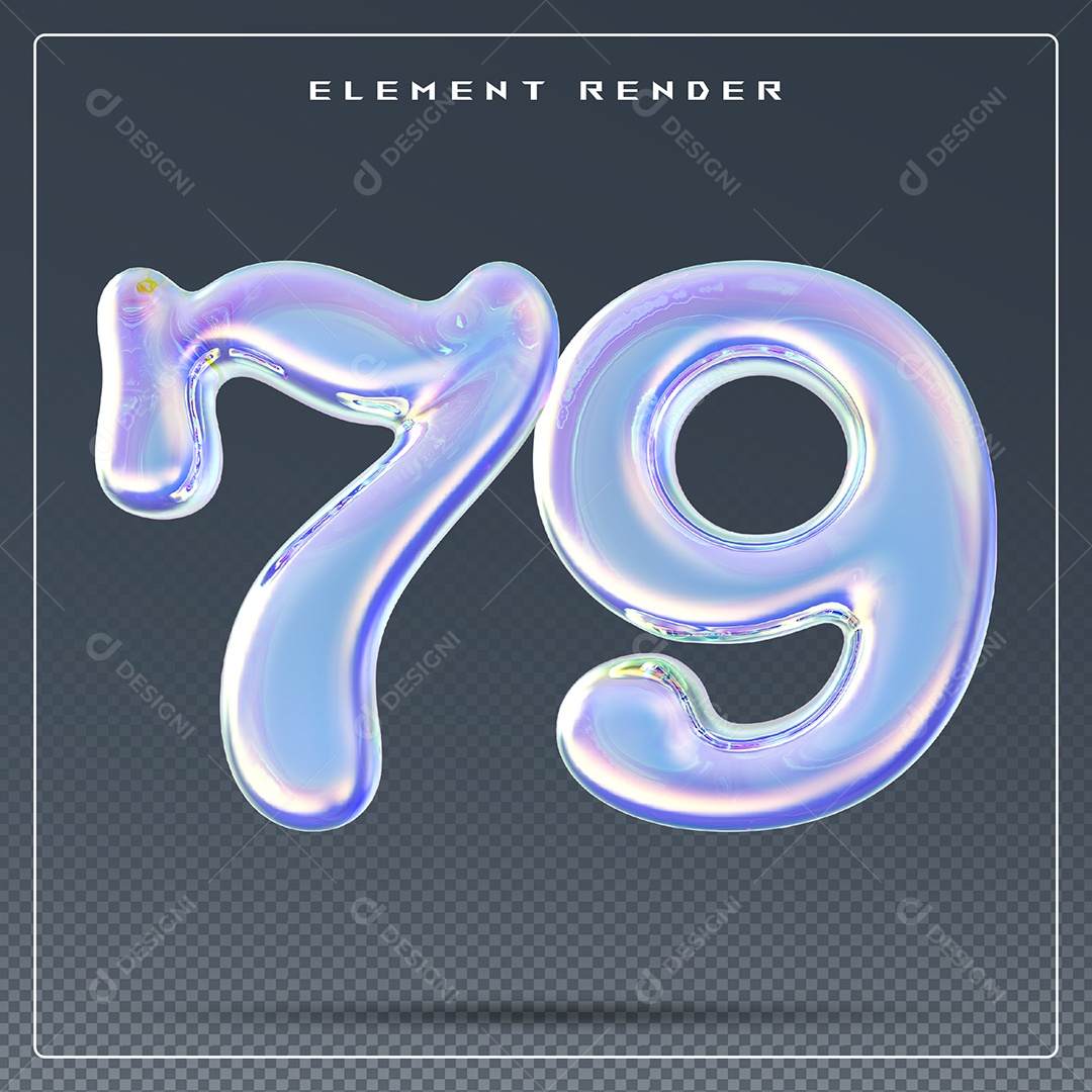 Elemento 3D Número 79 Azul para Composição PSD