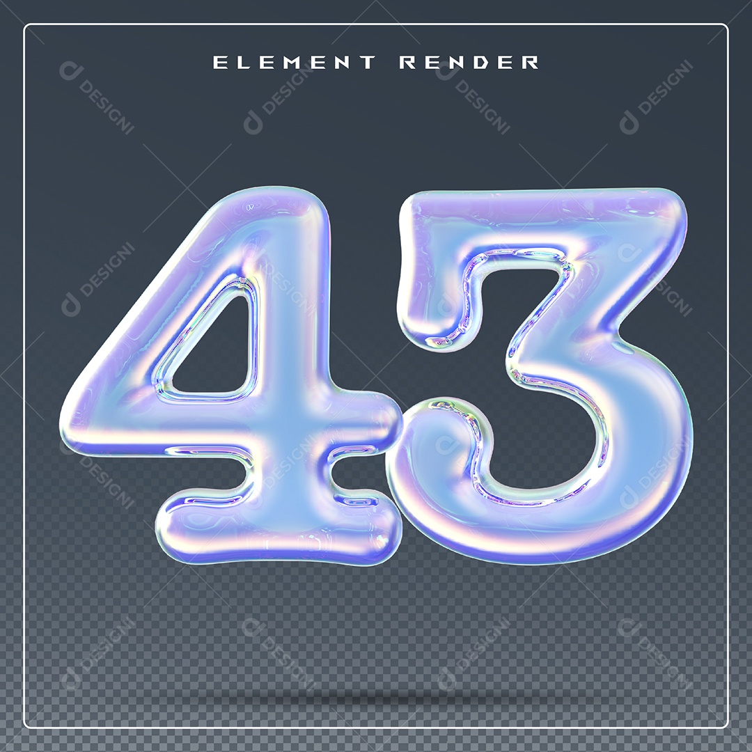 Elemento 3D Número 43 Azul para Composição PSD