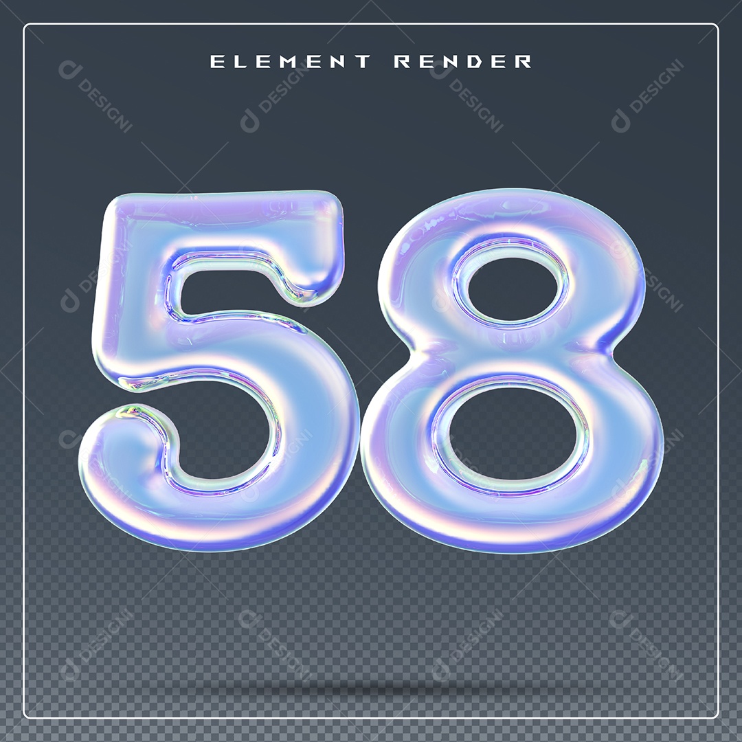 Elemento 3D Número 58 Azul para Composição PSD