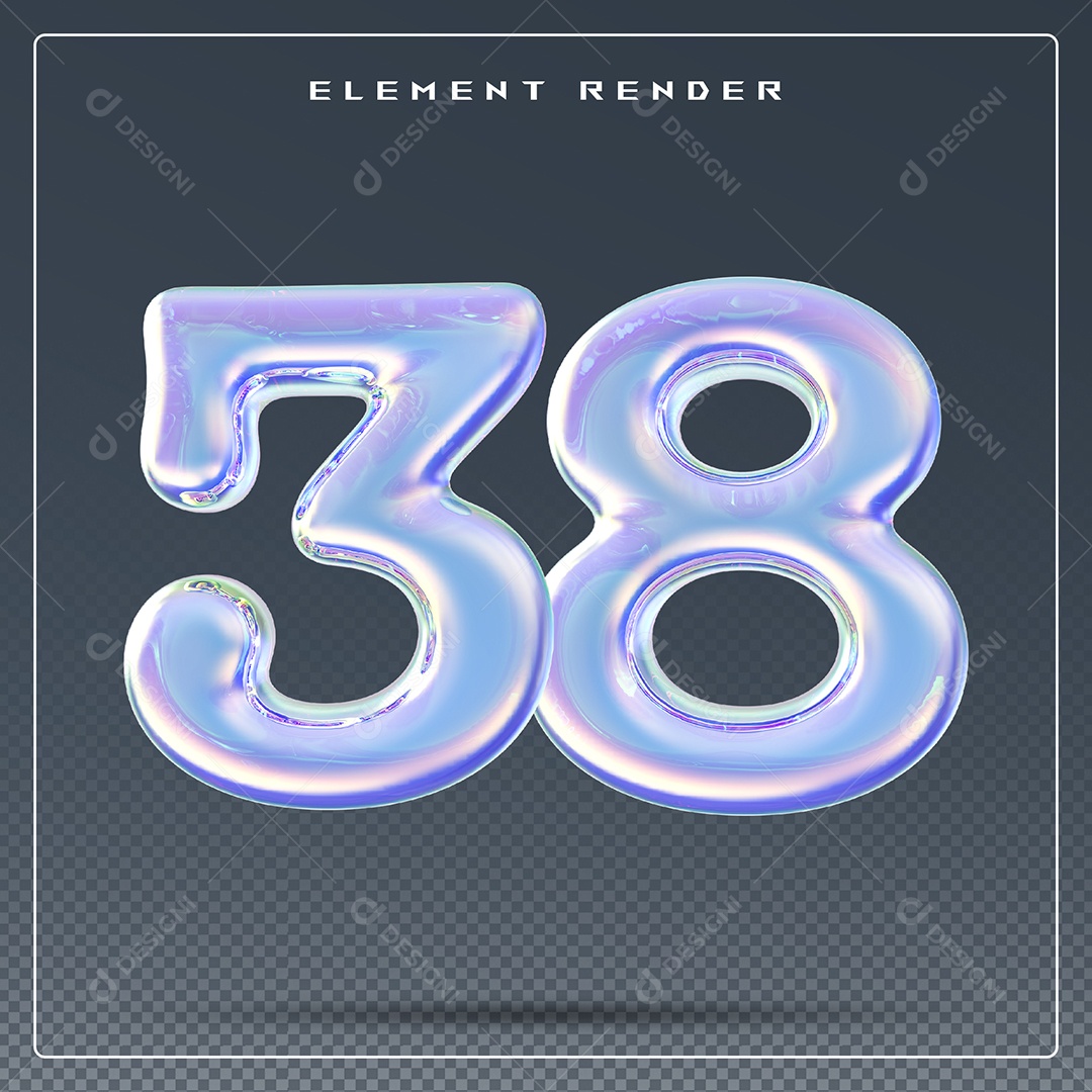 Elemento 3D Número 38 Azul para Composição PSD