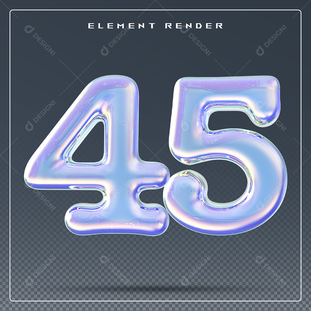 Elemento 3D Número 45 Azul para Composição PSD