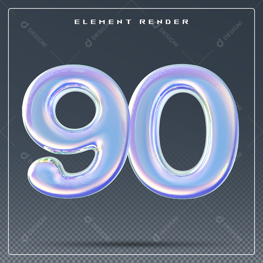 Elemento 3D Número 90 Azul para Composição PSD