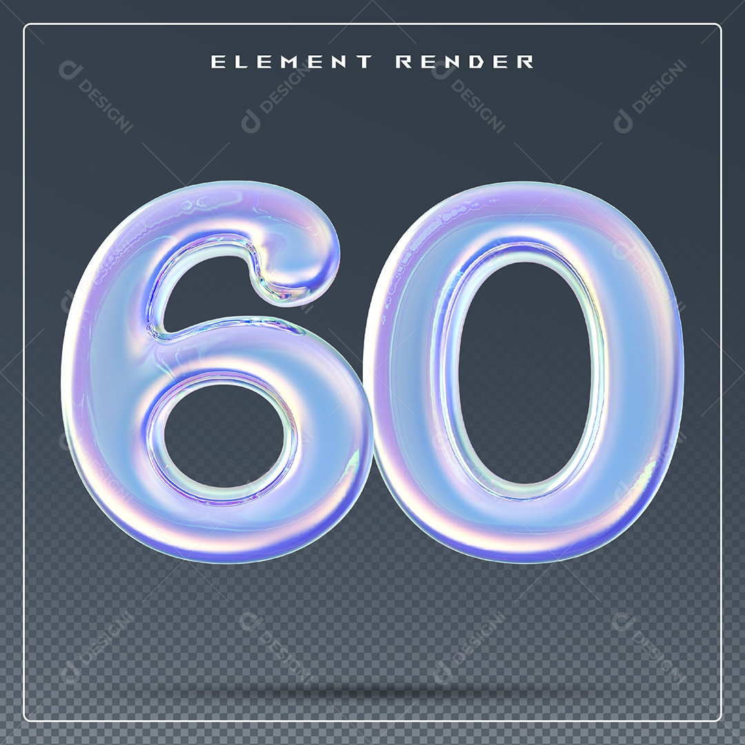 Elemento 3D Número 60 Azul para Composição PSD