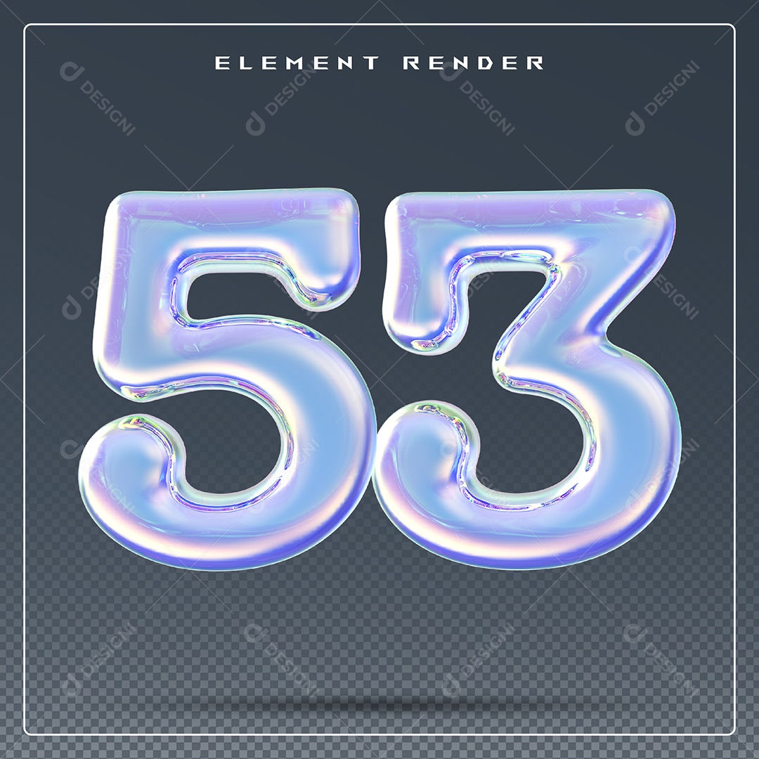 Elemento 3D Número 53 Azul para Composição PSD