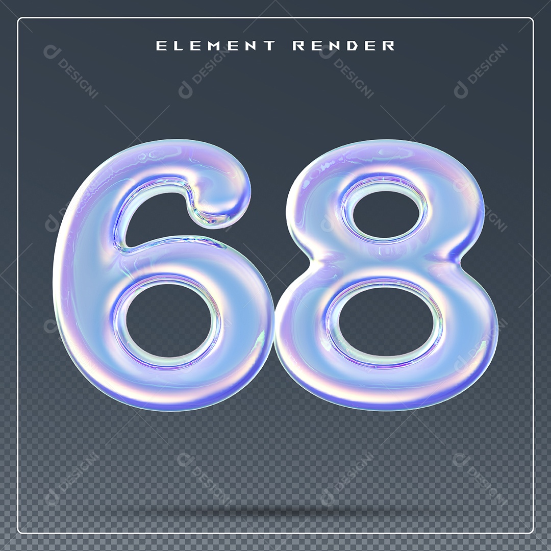 Elemento 3D Número 68 Azul para Composição PSD