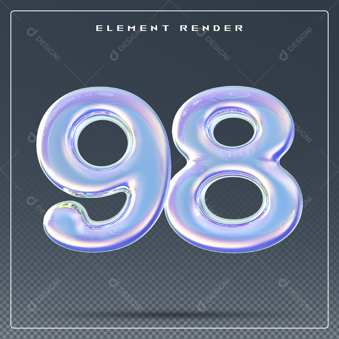 Elemento 3D Número 98 Azul para Composição PSD