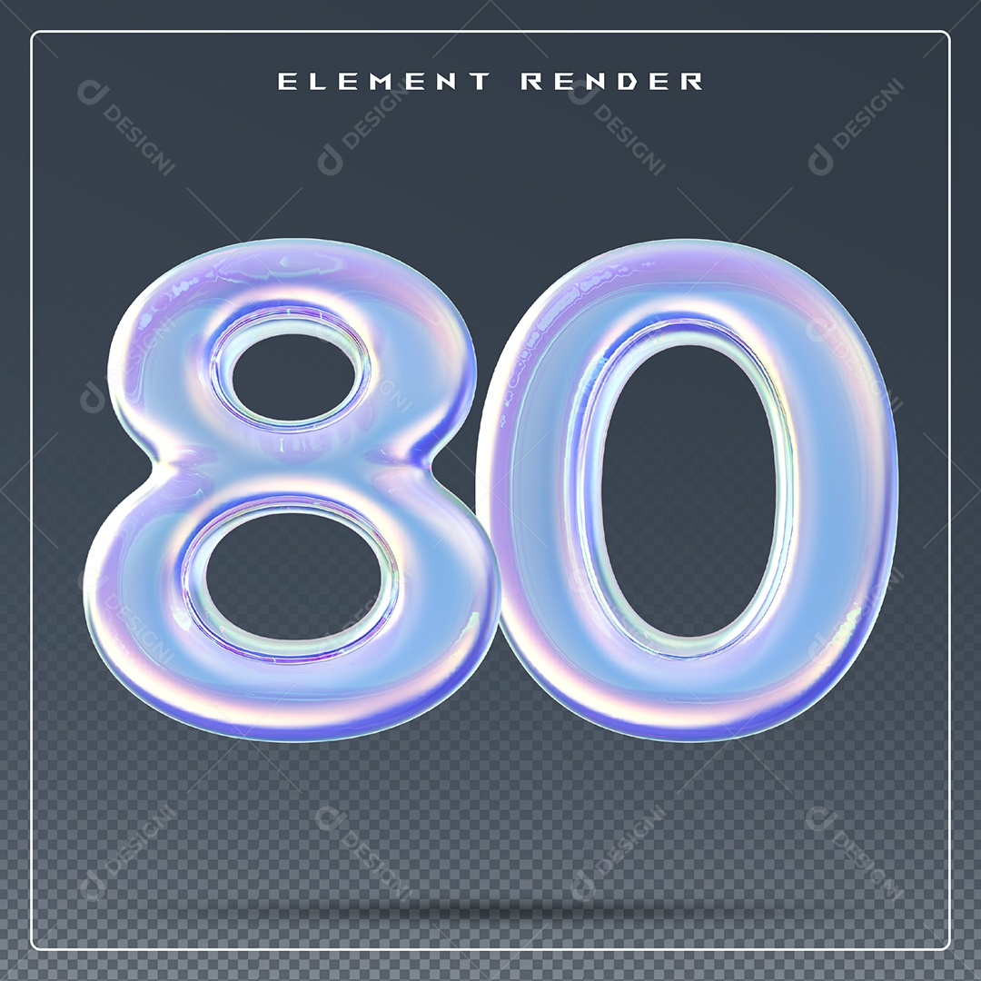 Elemento 3D Número 80 Azul para Composição PSD