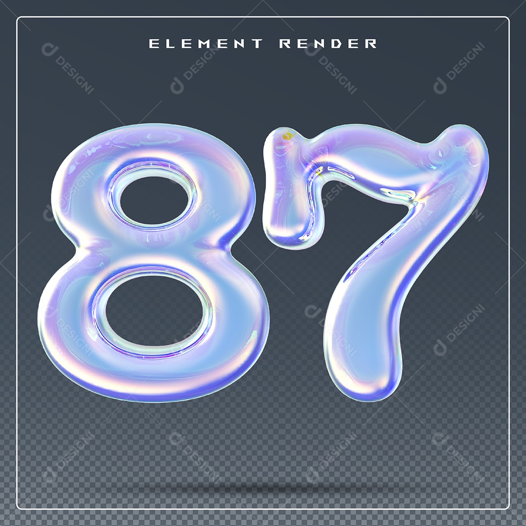Elemento 3D Número 87 Azul para Composição PSD